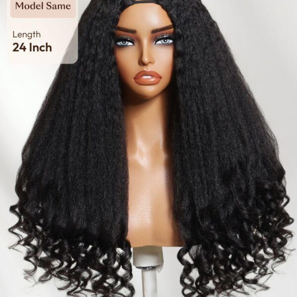 Lumivive InvisiBlend™ V part Natural Black Kinky Straight with Spiral Curly Ends Human Hair Wig for Beginner