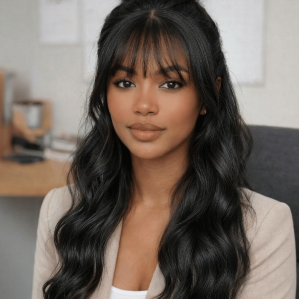 Lumivive Black Yaki Wig Human Hair Glueless Wig with Blunt Bangs