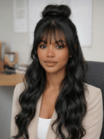 Lumivive Black Yaki Wig Human Hair Glueless Wig with Blunt Bangs - Image 2