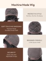 Lumivive Black Yaki Wig Human Hair Glueless Wig with Blunt Bangs - Image 10