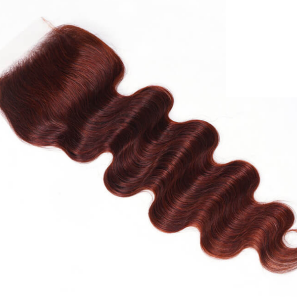 Lumivive Dark Auburn Body Wave Remy Human Hair 4x4 Free Part Closure