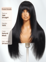 Lumivive Black Yaki Wig Human Hair Glueless Wig with Blunt Bangs - Image 4