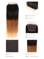 Lumivive 3 Tones Ombre Straight Human Hair Lace Closure Sew In 1B/4/27 Remy Hair - Image 3