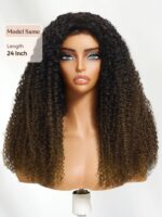 Lumivive Flip Over Half Wig Black to Chestnut Brown Ombre Kinky Curly Wig - Image 3