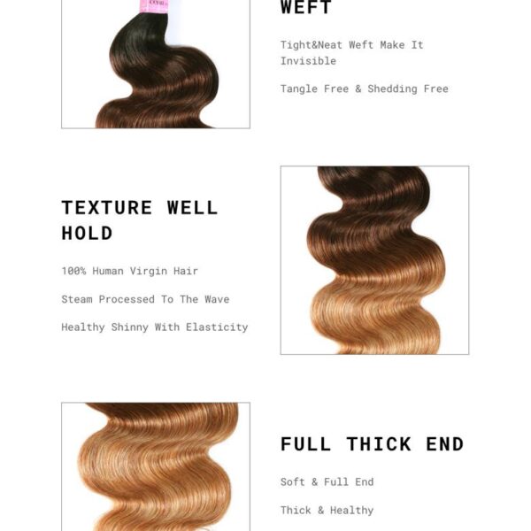 Lumivive Brazilian Ombre 4Pcs Body Wave Remy Human Hair Bundles