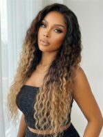 Lumivive Bye-Bye Knots™ 7x5 Lace Black to Brown to Blonde Ombre Water Wave Wig with Invisi Drawstring
