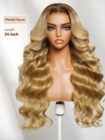 Lumivive 13x4 Bye-Bye Slip™ Lace Honey Blonde With Brown Roots Body Wavy Wigs with Face-Framing Layers - Image 3