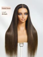Lumivive Bye-Bye Knots™ 7x5 Lace Black to Chestnut Brown Ombre Yaki Straight Wig With Drawstring - Image 6