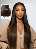 Lumivive Bye-Bye Knots™ 7x5 Lace Black to Chestnut Brown Ombre Yaki Straight Wig With Drawstring - Image 3