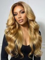 Lumivive 13x4 Bye-Bye Slip™ Lace Honey Blonde With Brown Roots Body Wavy Wigs with Face-Framing Layers