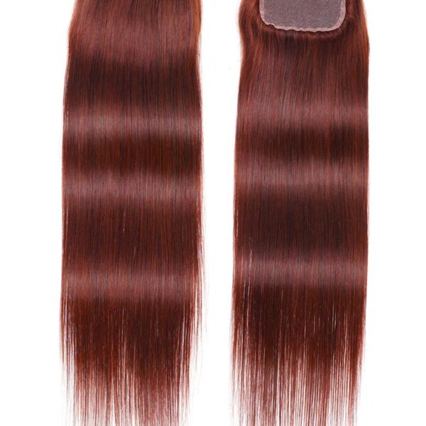 Lumivive Dark Auburn Straight Remy Human Hair 3 Bundles With Closure Deal