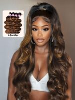 Lumivive Classic Brown Highlight 4Pcs Human Hair Body Wave Bundles
