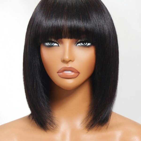 Lumivive Straight Bob Black Wig Human Hair Glueless Wig with Blunt Bangs