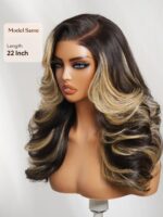 Lumivive 7x5 Bye-Bye Slip™ Lace Black With Platinum Blonde Highlights Side Part Loose Curls Wigs With Feathered Hair - Image 3