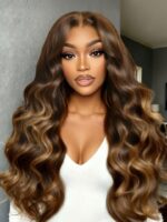 Lumivive Bye-Bye Knots™ 7x5 Lace Deep Brown with Caramel Higlights Loose Wave Drawstring Glueless Wig - Image 2
