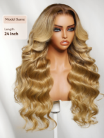 Lumivive 13x4 Bye-Bye Slip™ Lace Honey Blonde With Brown Roots Body Wavy Wigs with Face-Framing Layers - Image 2