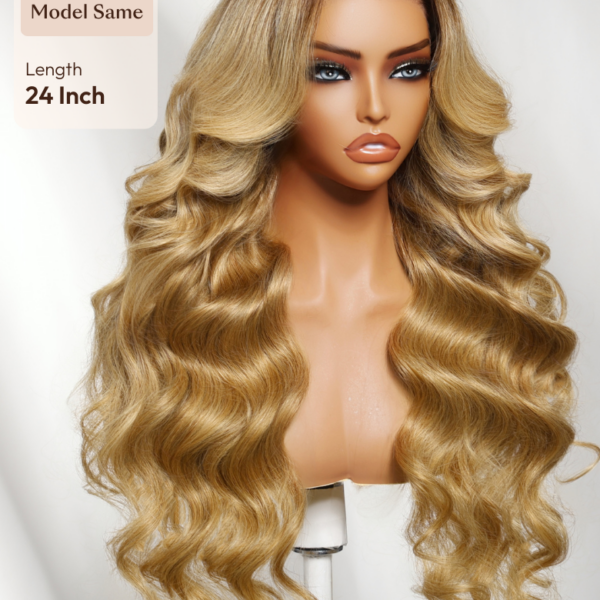 Lumivive 13x4 Bye-Bye Slip™ Lace Honey Blonde With Brown Roots Body Wavy Wigs with Face-Framing Layers