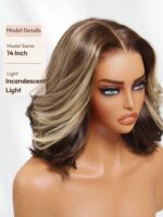 Lumivive 13x4 Pre-Everything™ Lace Frontal Dark Brown with Face Framing Highlights Layered Cut Bob Drawstring Wig - Image 3