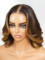 Lumivive 13x4 Pre-Everything™ Lace Frontal Brown With Honey Blonde Face-Framing Highlights Wavy Bob Drawstring Wig - Image 2