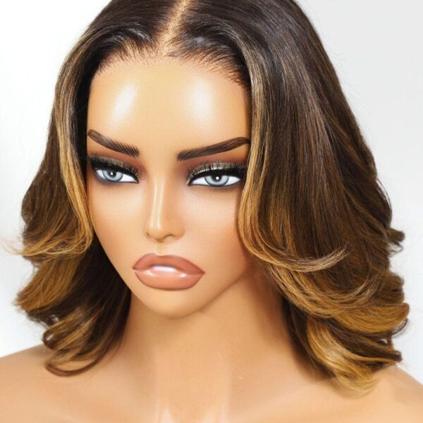 Lumivive 13x4 Pre-Everything™ Lace Frontal Brown With Honey Blonde Face-Framing Highlights Wavy Bob Drawstring Wig