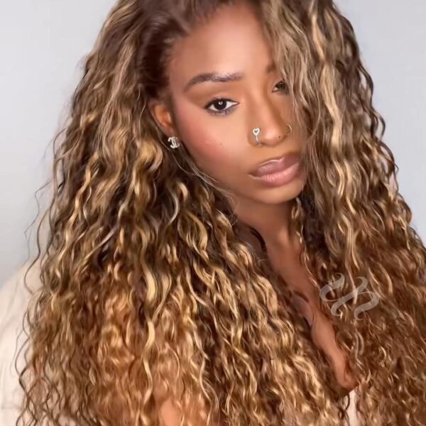 Lumivive Lace Front Bronde With Honey Blonde Highlights Water Wave Glueless Drawstring Wig