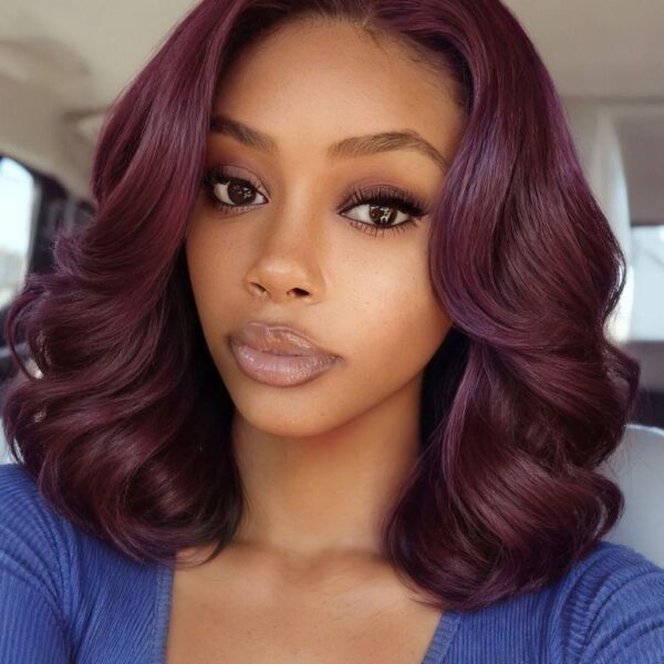 Lumivive Bye-Bye Knots™ 7x5 Lace Black Cherry Layered Wolf Cut with Wispy Bangs Drawstring Wig