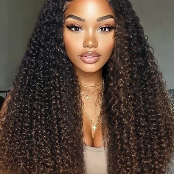 Lumivive EasiContour™ V Part Black to Chestnut Brown Jerry Curly Drawstring Wig