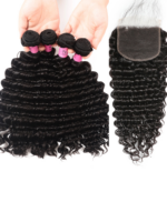 Lumivive Deep Wave 4 Bundles with 5x5 Free Part HD Lace Closure Natural Black With Baby Hair - Image 7