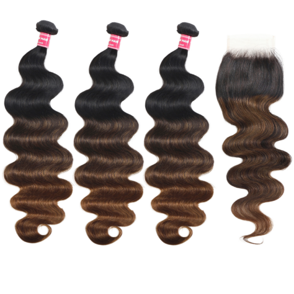 Lumivive Brown Balayage 4x4 Lace Closure With 3Pcs Body Wave Bundles