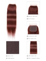 Lumivive Dark Auburn Straight Remy Human Hair 3 Bundles With Closure Deal - Image 7