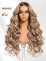 Lumivive 13x4 Pre-Everything™ Lace Frontal Ash Blonde With Brown Roots Body Wave Wig with Invisi Drawstring - Image 7