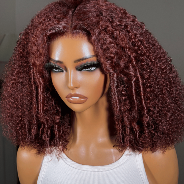 Lumivive Bye-Bye Knots™ Pre-Cut Lace Put On And Go Reddish Brown Curly Wig