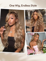 Lumivive 13x4 Pre-Everything™ Lace Frontal Ash Blonde With Brown Roots Body Wave Wig with Invisi Drawstring - Image 4