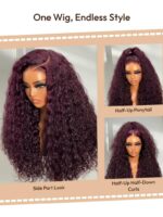 Lumivive 13x4 Pre-Everything™ Lace Frontal Black Cherry Water Wave Glueless Drawstring Wig - Image 4