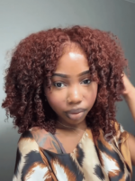 Lumivive Bye-Bye Knots™ Pre-Cut Lace Put On And Go Reddish Brown Curly Wig