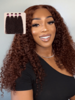 Lumivive Vibrant Reddish Brown Jerry Curl 4Pcs 100% Remy Human Hair Bundles Deal