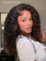 Lumivive Bye-Bye Knots™ 7x5 Lace Black to Chestnut Brown Ombre Curly Wig With Defined Finger Coil Ends Drawstring Wig - Image 5