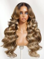 Lumivive 13x4 Bye Bye Slip™ Lace Frontal Warm Brown to Honey Blonde Balayage Loose Wave Wig with Face Framing Layers