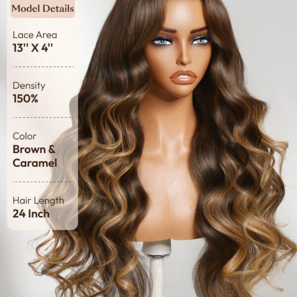 Lumivive Bye-Bye Knots™ 7x5 Lace Deep Brown with Caramel Higlights Loose Wave Drawstring Glueless Wig