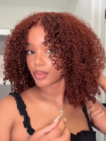 Lumivive Bye-Bye Knots™ Pre-Cut Lace Put On And Go Reddish Brown Curly Wig - Image 3