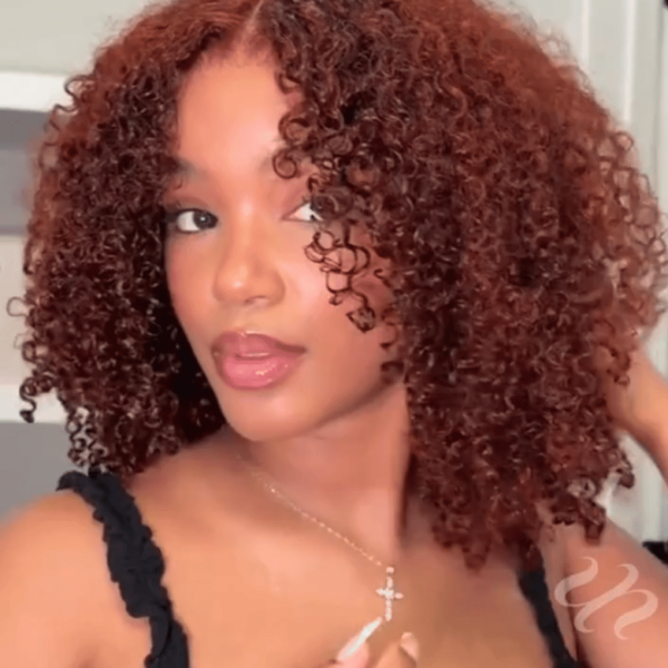 Lumivive Bye-Bye Knots™ Pre-Cut Lace Put On And Go Reddish Brown Curly Wig