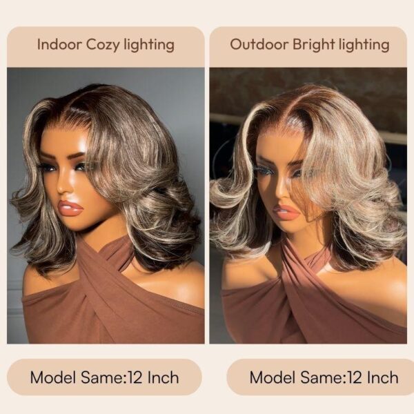 Lumivive 13x4 Pre-Everything™ Lace Frontal Dark Brown with Face Framing Highlights Layered Cut Bob Drawstring Wig