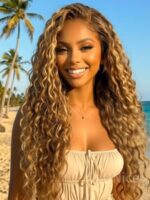 Lumivive Lace Front Bronde With Honey Blonde Highlights Water Wave Glueless Drawstring Wig