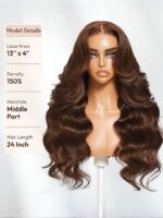 Lumivive 7x5 Bye Bye Slip™ Lace Auburn/Red Brown Fluffy Loose Wave Wig with Wispy Bangs 180% Density - Image 5