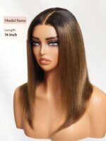 Lumivive Bye-Bye Knots™ 7x5 Lace Black to Chestnut Brown Ombre Yaki Bob Wig - Image 5