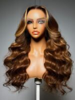 Lumivive 360 HD Lace Real Scalp™ Caramel Brown With Money Piece Highlights Body Wave Wig - Image 5