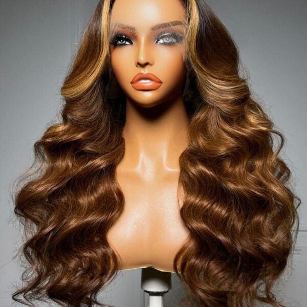 Lumivive 360 HD Lace Real Scalp™ Caramel Brown With Money Piece Highlights Body Wave Wig
