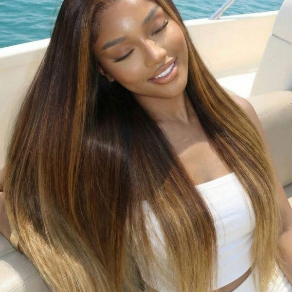 Lumivive 360 HD Lace Real Scalp™ Brown to Honey Blonde Ombre Silky Straight Wig with Dark Roots