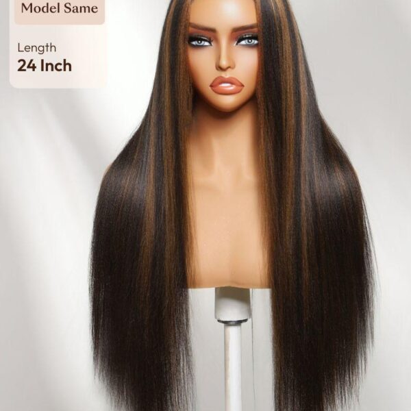 Lumivive 7x5 Bye Bye Slip™ Lace Black with Golden Brown Highlights Yaki Straight Wig with Invisi Drawstring
