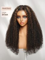 Lumivive 7x5 Bye Bye Slip™ Lace Black with Golden Brown Highlights Kinky Curly Wig with Invisi Drawstring - Image 3